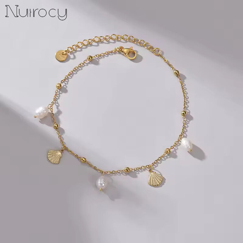 High-quality shell pearl bracelet stainless steel plated in gold